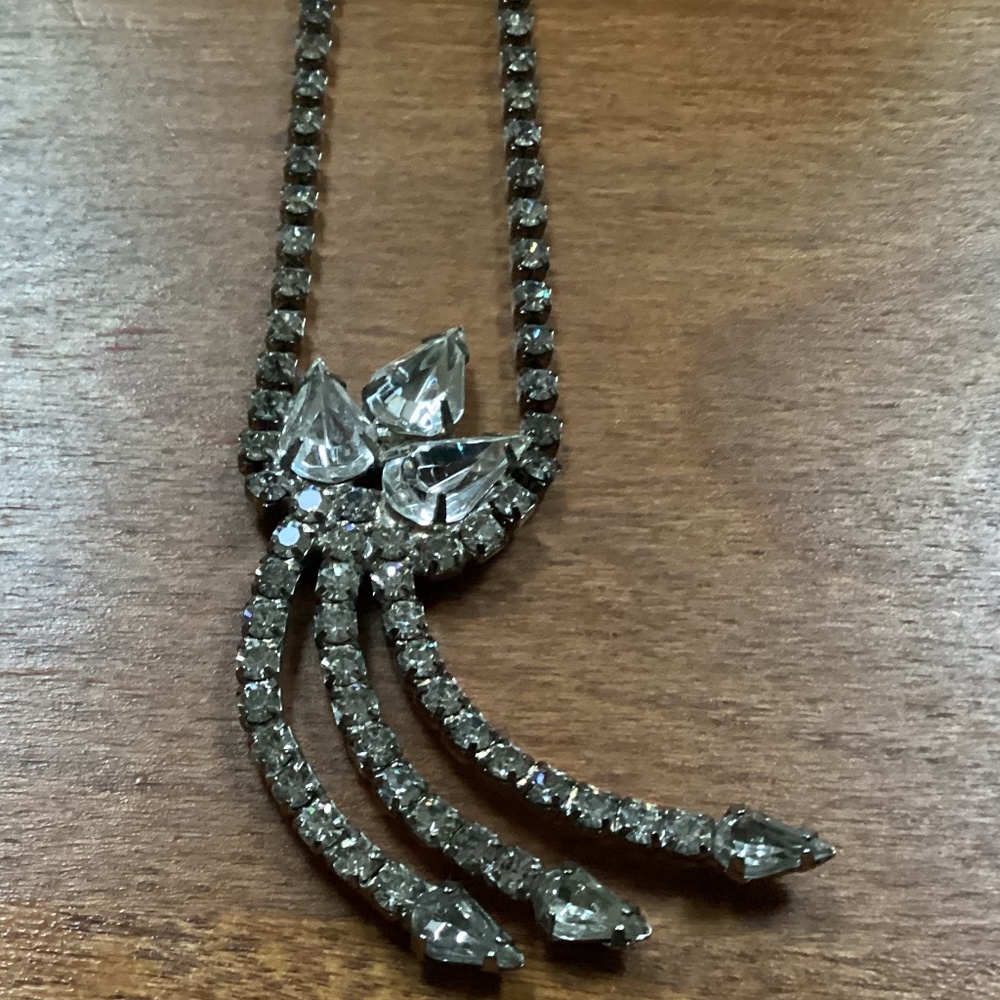 Vintage Rhinestone Necklace Silver-tone